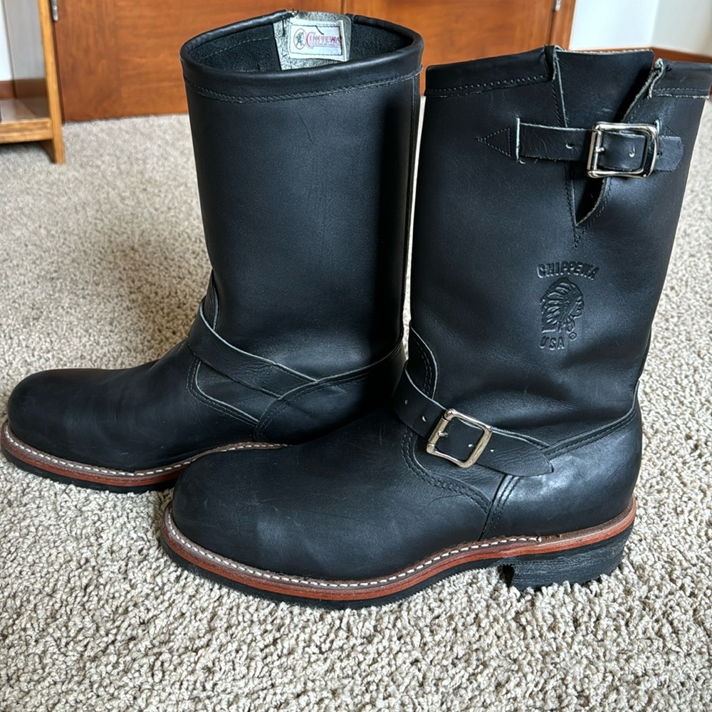 CHIPPEWA USA MADE 27899 Black Leather Steel Toe Motorcycle Engineer Boot